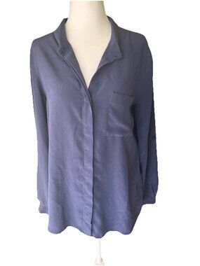 DVF DIANE VON FURSTENBERG Navy Blue 100% Silk Button Blouse Size 6